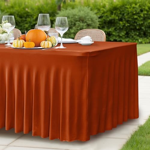 HolidayIdeas 2 Pack Rust Spandex Table Skirts 6ft Fall Tablecloths Ruffle - Image 4