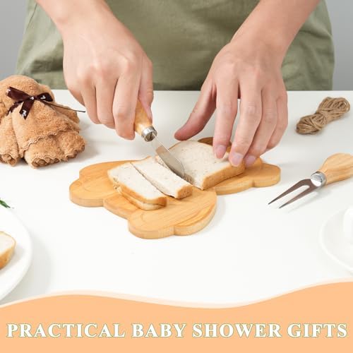 49Pcs Baby Shower Prizes for Game Winners Bear Shaped Bamboo Cheese Board with Knives, Towels, Gift Bags & Thank You Cards – 6 Sets Bridal Shower Favors for Guests - Image 2