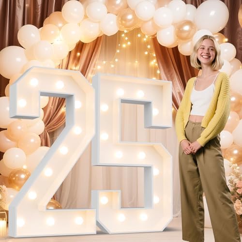 Ledido Easy-Assemble 4FT Warm White Marquee Light Up Number 25 for Birthday by Ledido