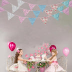 Zwiebeco 32Ft Pink Blue Purple Floral Fabric Bunting Triangle Flag Cotton Flower Pennant Banner Decoration for Birthday Wedding Engagement Baby Shower Tea Party Spring Rustic Village Home Garden Décor - Image 6
