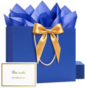 YACEYACE Blue Gift Bags with Bow 20Pack of Blue Gift Bag with Tissue Paper by YACEYACE