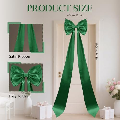Giant Bow Decoration, Big Bows for Backdrop 75x18 Inch,Bow Themed Room Decor,Large Satin Decorative Bows for Wedding Engagement Bachelorette Baby Shower Bridal Christmas (Green, 75x18 Inch) - Image 2