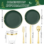 WDF 300Pcs Green Plates Disposable - Heavy Duty Green Plates for 50 Guest Green Plastic Dinnerware Include 50 Dinner Plate 50 Dessert Plate 150 Cutlery & 50 9oz Cups for Wedding/Birthday Party - Image 2