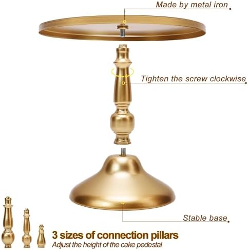 Set of 3 Gold Cake Stands, Metal Round Cake Holder Dessert Pie Pizza Display Stand 8" 10" 12" Serving Tray Decoration for Wedding Celebration Party Birthday Baby Shower - Image 2