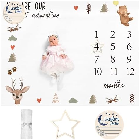 Personalized Baby Milestone Blanket for Boys Girls Baby Month Blanket- First Year Calendar Monthly Growth Chart - Deer Print Halloween Birthday Gifts for Infant Todder(FixedSize) by Dyoart