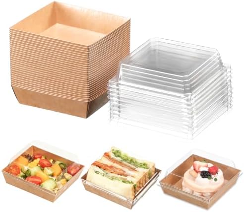 100 Pcs Small Charcuterie Boxes with Clear Lids - To Go Paper Rectangle Charcuterie Box, Disposable Food Containers, 5Inch Dessert Boxes for Cookie, Cake Slice Strawberries (Brown) by Unknown