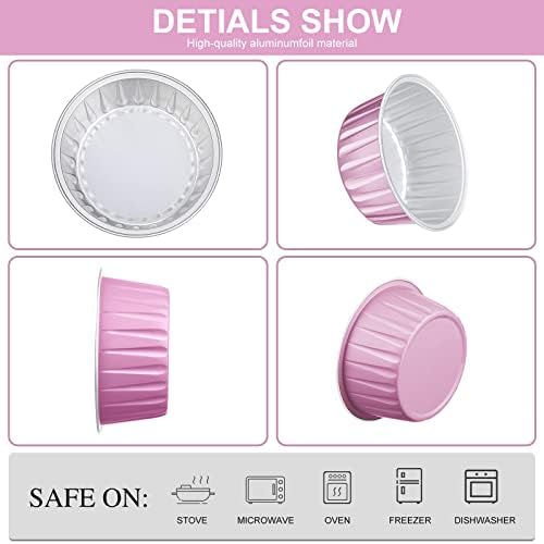 200 Pack Aluminum Cupcake Liners with Lids,Pink,Plain - Image 3