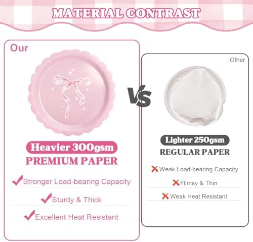 194 Pcs Pink Bow Birthday Decorations (Serves 24), Plates Napkins Cups Knifes Forks Hanging Swirls Cake & Cupcake Toppers, Banner Tablecloth Balloons Centerpieces for Girls Bachelorette Party Decor - Image 2