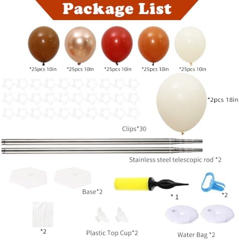 2 Sets Neutral Brown Beige Balloon Column Kit, Retro Ivory Champagne Latex Balloon Tower with Hexagonal Water Base, Boho Style Decor for Baby Shower Birthday Party - Image 4