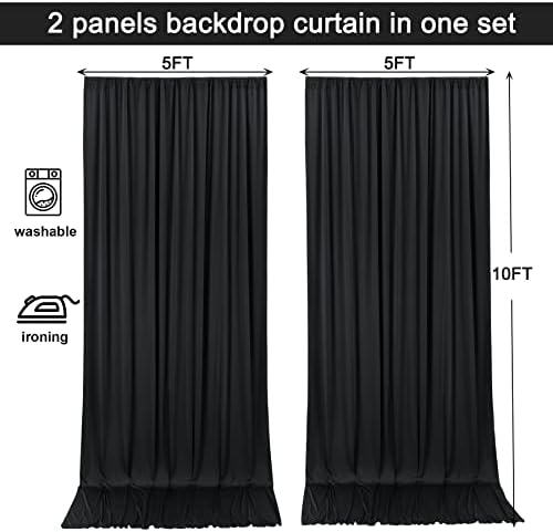 10x10ft Black Backdrop Curtain for Wedding Parties Wrinkle Free Fabric Black Drapes Backdrop Decoration for Baby Shower Birthday Photography Decoration 2 Panels, 5ft x 10ft - Image 5