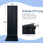 50ftx12 ft Wrinkle Free Black Backdrop Curtain for Wedding Parties, 10 Panels 5x12 ft Long Silky Polyester Fabric Backdrop Drapes Black Photo Back Drop Cloth for Parties Photography Background - Image 4