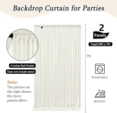 10 x 7 Feet Ivory White Backdrop Curtain for Partie, Background Curtains for Photoshoot, Birthday, Wedding, Halloween, Thanksgiving, Christmas Day, New Year Party Decorations 5Ft x 7Ft, 2 Panels - Image 2