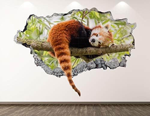Red Panda Wall Decal Art Decor 3D Smashed Animal Sticker Poster Kids Room Mural Custom Gift BL258 (70"W x 40"H) by Unknown