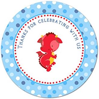 40 Stickers Dragon Red Blue Thank You Party Favor Label Baby Boy Shower Birthday Gift Label by Unknown