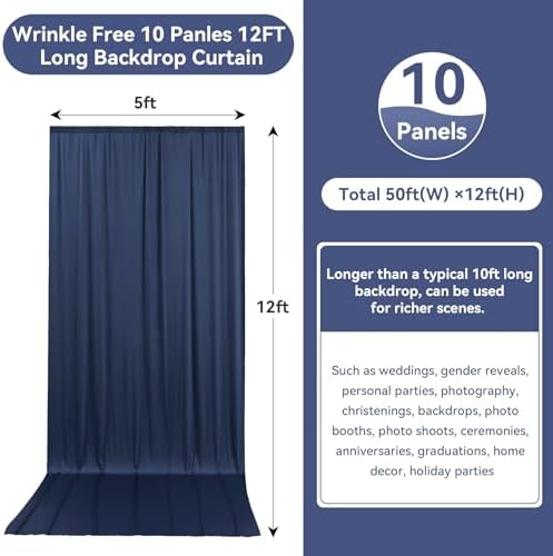 50ftx12ft Navy Blue Backdrop Curtain for Wedding Party 10 Panel 5×12FT Tall - Image 5