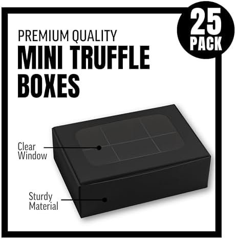 25 pcs Black Mini Truffle Box for 6 treats with Window and Dividers, Bakery Boxes, 5 x 3.5 x 1.57 Inches VERY SMALL Baking Boxes, Square Truffles Box Decorating Supplies for Gift Giving - Image 3