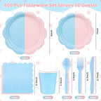 400 Pcs Baby Gender Reveal Plates and Napkins, Pink Blue Party Tableware - Image 2