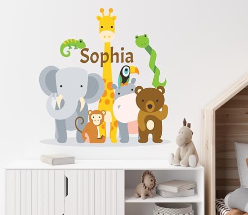 Jungle Animals Custom Name Wall Decal - Baby Safari Animals Series Theme Wall Art Decal - Wall Decal for Nursery Bedroom playroom Decoration (Wide 30"x26" Height) - Image 3