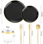 bUCLA 150PCS Black and Gold Plastic Plates - Black Gold Plastic Dinnerware Set Disposable - Include 25 Dinner / 25 Dessert Plates, 25 Knives, 25 Forks, 25 Spoons, 25 Cups, Ideal for Party & Graduation - Image 2