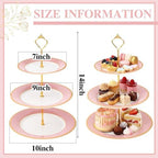 CHENGU 3 Tier Christmas Cupcake Stand Pink Ceramic with Gold Frame - Image 6