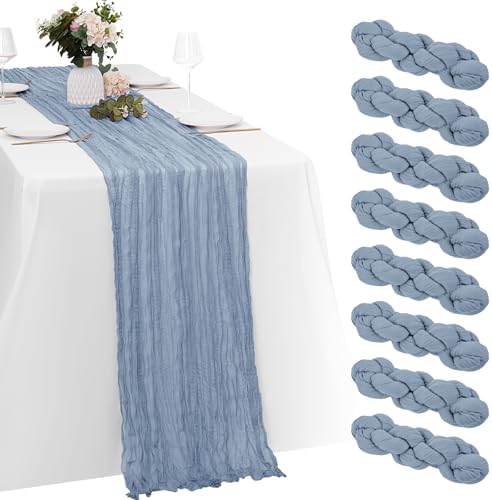 8 Pack Dusty Blue Cheesecloth Table Runners 20x120 Inch Gauze Table Runner Cheese Cloth 10FT Blue Table Runner Rustic Sheer Runner for Wedding Baby Shower Birthday Party Table Decor by Yorcari