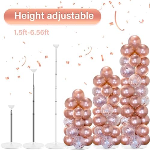 2 Sets Adjustable Balloon Column Stand Kit with Bases（Rose Gold Confetti） - Image 4
