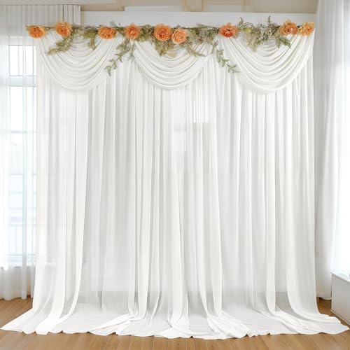 10ft x 10ft Cream White Backdrop Curtains, Wrinkle-Free Sheer Chiffon Fabric Photo Backdrop Drapes for Wedding Arch Party Ceremony Stage Photography Decorations by WishCare