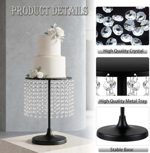 Metal Cake Stand Set with Crystal Pendants - Elegant Dessert Table Display for Weddings, Birthday Parties, Baby Showers, Events - Sturdy Crystal Bling Cupcake Stands for Pastries, Sweets, Decorations (Black, Set of 6) - Image 3