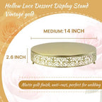 14 Inch Luxury Gold Cake Stand, Round Metal Dessert Display with Ornate Filigree Lace, Dual‑Coated Premium Finish for Wedding, Anniversary & Elegant Home Decor - Image 3