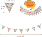 Zwiebeco 32Ft Vintage Flowers Fabric Pennant Banner Triangle Flags Cotton Retro Floral Bunting Party Decorations for Birthday Engagement Wedding Baby Shower Spring Rustic Village Home Garden Decor - Image 2
