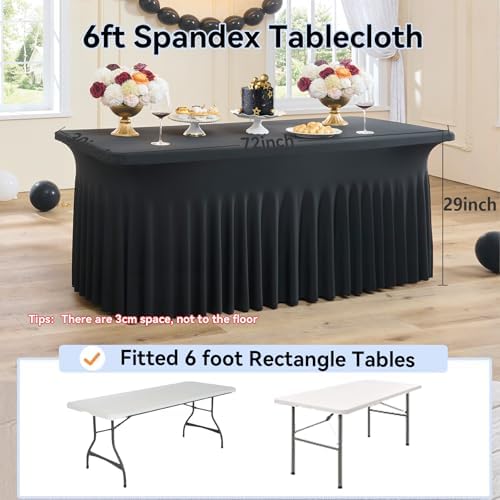 2 Pack Black Spandex Tablecloth 6ft with Ruffled Skirt,Wrinkle Free High Stretch Fitted Tablecloths for 6 Foot Rectangle Tables,Pleated Elastic Spandex Table Covers 6ft for Parties Wedding Banquet - Image 6