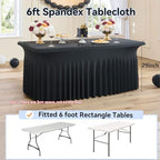 8 pk Black Spandex Tablecloth 6ft with Ruffled Skirt,Wrinkle Free High Stretch Fitted Tablecloths for 6 Foot Rectangle Tables,Pleated Elastic Spandex Table Covers 6ft for Parties Wedding Banquet - Image 6