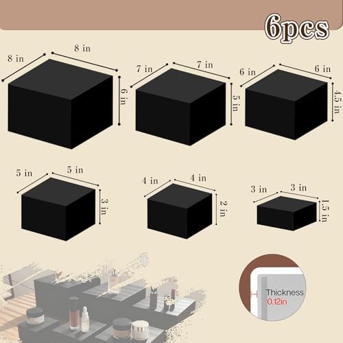 6PCS Black Acrylic Buffet Display Risers 3in to 8in - Image 2