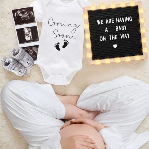 9 Pcs Pregnancy Announcements Set, Include Felt Letter Board Sign with Baby Bodysuit Shoes and Wooden Sign Surprise Announcement for Grandparents Partner Gift Family Reveal - Image 3