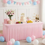 2Pack Pink Spandex Tablecloth for 8FT Rectangle Tables,Table Skirt - Image 4