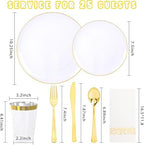 YOUBET 175PCS White Plastic Plates with Gold Rim for Wedding Party - Image 6