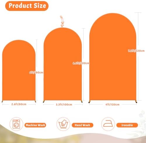 7.2FT Orange Arch Backdrop Cover - Polyester Fitted Wedding Arch Stand Covers Round Top Chiara Arch Backdrop Cover for Birthday Party Banquet Photo Background Decoration - Image 4