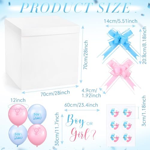 Kolldenn 28" Jumbo Gender Reveal Gift Box with Lid, Boy or Girl White Box - Image 2