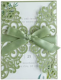 ponatia 25PCS 5.12 x 7.1 '' Sage Green Laser Cut Wedding Invitations Cards with Envelopes for 5x7 Invitation Cards Wedding Baby Bridal Shower Engagement Sweet 16 Birthday Invite by ponatia