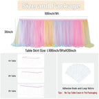 108in Rainbow Tulle Table Skirts for Rectangle Tables 6/8/4ft, 2-Layer Pastel Color Unicorn Ruffle Tulle Tutu Cloth Table Skirt 9ft for Girl Birthday Party Baby Shower Cake Dessert(No Table Cover) - Image 5
