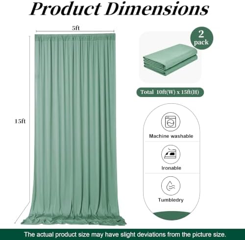 10ft x 15ft Grayish Green Backdrop Curtains for Wedding Parties, 2 Panels Extra Long Wrinkle Free Fabric Drapes Photo Backdrop for Baby Shower Birthday Stage Reception Lobby Decoration - Image 7