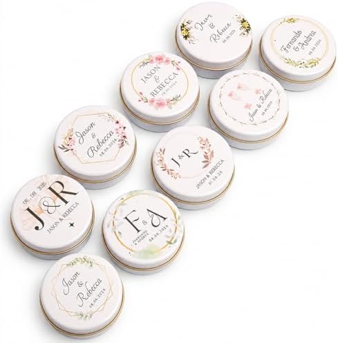 Personalized Candle Wedding Favors for Guests Bulk 12-100 Pack - Custom Candle Party Favors with Names and Date for Bridal Shower, Baby Shower, Birthday, Engagement and Wedding Keepsakes by EMCSaveTheDateMagnets