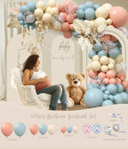 Bear Gender Reveal Decorations, He or She Gender Reveal Party Decoration, Boy or Girl Bear Theme Party Supplies with Backdrop BABY-Box Tablecloth Mom to Be Sash Dad to Be Pin Balloon Arch - Image 3