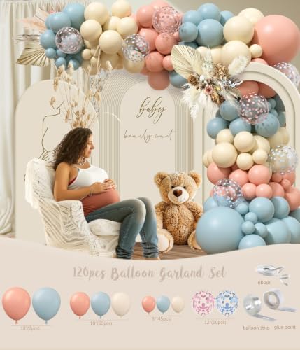 Bear Gender Reveal Decorations, He or She Gender Reveal Party Decoration, Boy or Girl Bear Theme Party Supplies with Backdrop BABY-Box Tablecloth Mom to Be Sash Dad to Be Pin Balloon Arch - Image 3