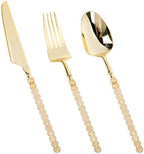 150PCS Gold Plastic Silverware, Heavy Duty Disposable Utensils Set by QualQuot