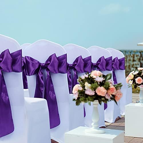 Babenest 50pcs Satin Chair Sashes Ties for Party Wedding, Purple - Image 2