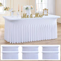 NSSONBEN 6 Pack White Spandex Tablecloth for 6 Foot Rectangle Tables,Wrinkle Free High Stretch Fitted Table Cloths 6ft, Elastic Spandex Table Covers 6ft with Pleats Skirt for Party Wedding Banquet by ENJOYYOURPARTY