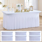 NSSONBEN 6 Pack White Spandex Tablecloth for 6 Foot Rectangle Tables,Wrinkle Free High Stretch Fitted Table Cloths 6ft, Elastic Spandex Table Covers 6ft with Pleats Skirt for Party Wedding Banquet by ENJOYYOURPARTY