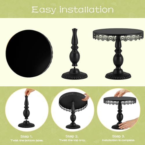 3 PCS Black Cake Stands (8"&10"&12" Plate), Cupcake Stand with a lace Hollow Border Metal Cake Stand Set for Birthday Party, Wedding, Anniversary, Baby Shower - Image 6