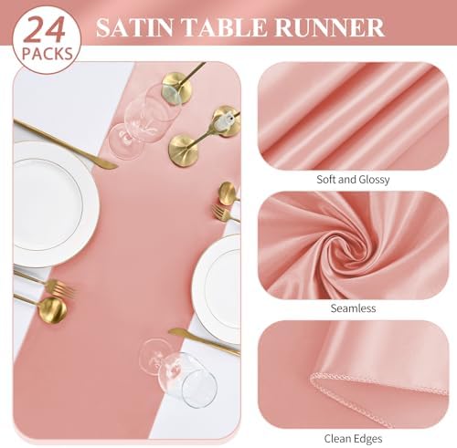 Pesonlook 24 Pack Rose Gold Satin Table Runners for Wedding 12 x 108 Inch Long Table Runners for Rectangle Round Tables, Smooth Table Runner Birthday Party Banquets Decoration - Image 3